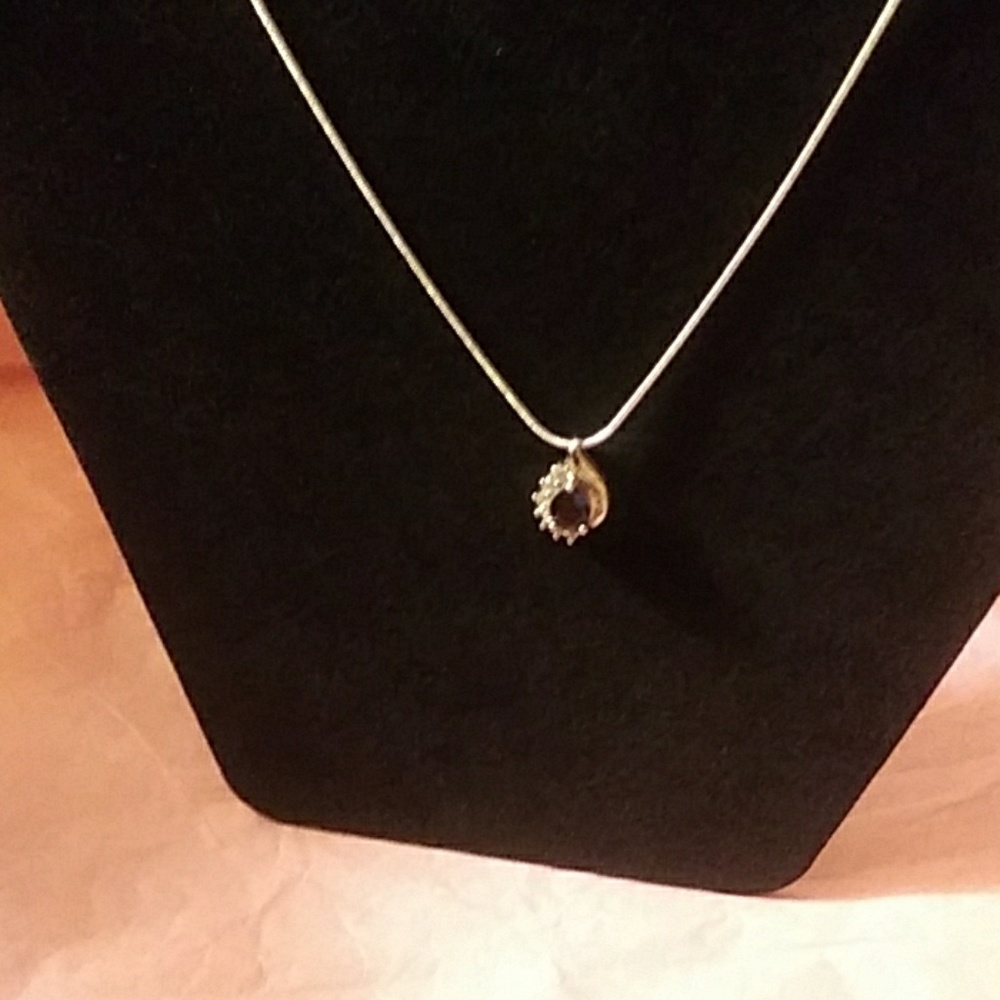SILVER PLATED CHAIN WITH DARK BLUE PENDENT